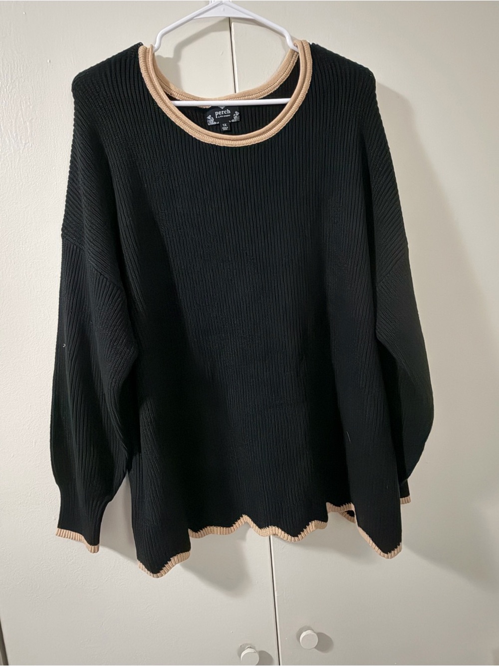 Perch by Blu Pepper Black Crewneck Sweater with Tan Trim